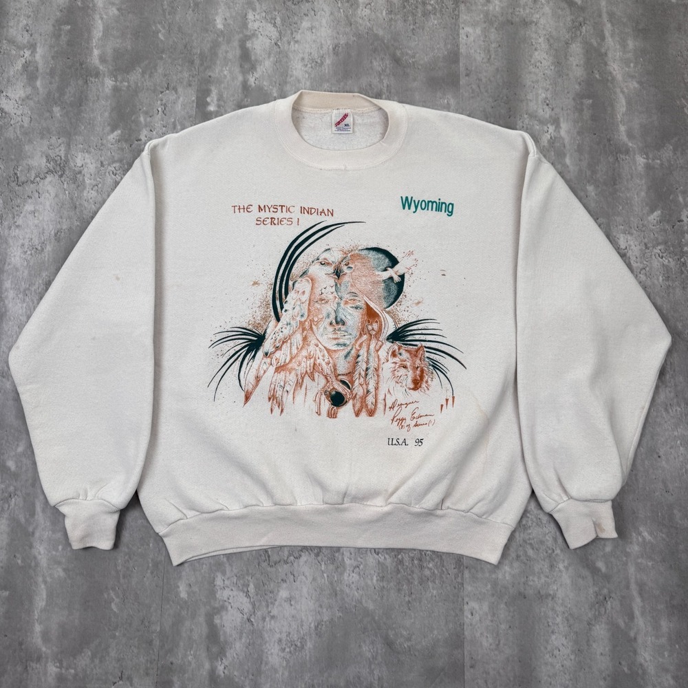 Vintage Mystic Indian Sweatshirt Mens‎ XL White Native American Indigenous 90s